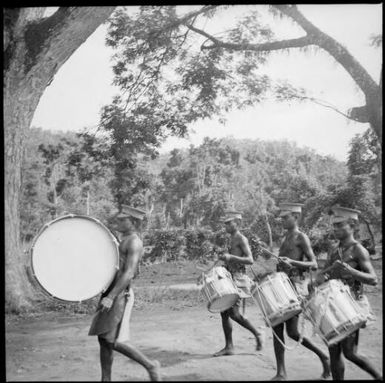 Drummers of the Police marching band, Rabaul, New Guinea, ca. 1936 / Sarah Chinnery