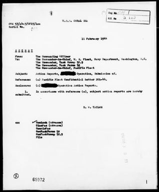 USS CORAL SEA - Act Rep, 1/22/44 to 2/6/44, Marshall Islands