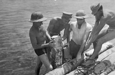 Engineers from the 2nd NZEF IP building a landing jetty at Maravari, Vella Lavella Island, Solomon Islands