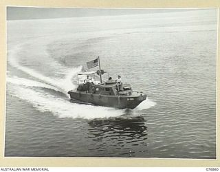 JACQUINOT BAY, NEW BRITAIN. 1944-11-07. ONE OF THE FAST UNITED STATES "J" TYPE PATROL BOATS WHICH DID EXCELLENT WORK DURING THE LANDING OF THE 14/32RD INFANTRY BATTALION IN THE AREA