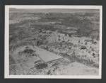 Aerial view of effects of pyroclastic flows from Mount Lamington volcano, Sangara Mission, Papua New Guinea, 1951