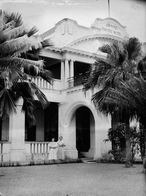 [Portrait of two women in front of Grand Pacific Hotel, Suva, Fiji]