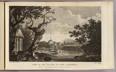 View in the island of New Caledonia. Drawn from nature by W. Hodges. Engraved by W. Byrne. No. L. Published Feb. 1st, 1777 by W. Strahan, New Street, Shoe Lane & Thos. Cadell in the Strand, London.