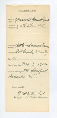 Carded Marriage Record for Russell Lamont Maxwell
