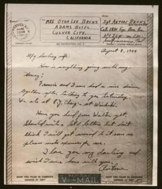 [V-Mail Letter from Antone Bruns to Otha Lee Bruns - August 8, 1944]