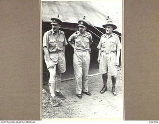 PORT MORESBY, PAPUA. 1942-09. SENIOR OFFICERS OF NEW GUINEA FORCE. LEFT TO RIGHT:- BRIGADIER H.G. ROURKE, CHIEF OF STAFF TO COMMANDER, LIEUTENANT-GENERAL S.F. ROWELL, GENERAL-OFFICER-COMMANDING THE ..