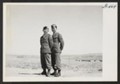 T/C Kazuo Yoshida (left) and T/C Clarence Ota (right) visit Heart Mountain. They are originally from Hawaii--volunteered for the 442nd