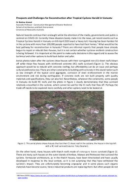 Prospects and Challenges for Reconstruction after Tropical Cyclone Harold in Vanuatu
