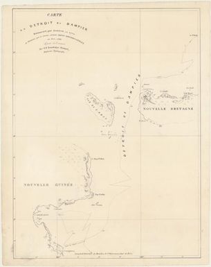 Carte du detroit de Dampier : Découvert par Dampier, en 1700 et reconnu par le Contre-Amiral Bruny-Dentrecasteaux en juin 1793 / levée et dressée par C.F. Beautemps-Beaupré, Ingénieur-Hydrographe