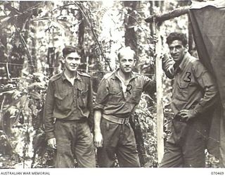 PROTHERO 2 AREA, FARIA RIVER, NEW GUINEA, 1944-02-16. VX136095 CORPORAL A.A. THOMAS (1), VX120098 PRIVATE E.L. RASMUSSON (2) AND VX84594 LANCE CORPORAL L.A. WINGROVE (3), MEMBERS OF "A" COMPANY, ..