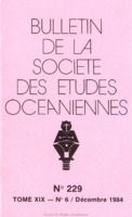 Bulletin de la Société des Études Océaniennes numéro 229