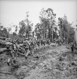 SKINDEWAI, NEW GUINEA, 1943-08-13. MEMBERS OF "A" COMPANY, 2/1ST AUSTRALIAN MACHINE GUN BATTALION AT THE STAGING CAMP, ON THEIR WAY TO THE FRONT LINE