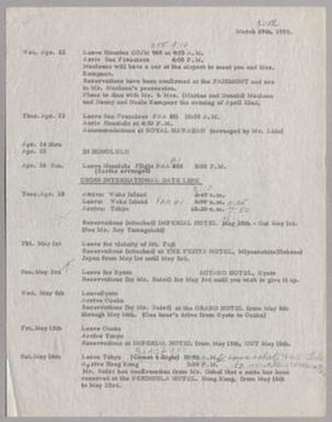 [Trip Itinerary, March 30, 1959]
