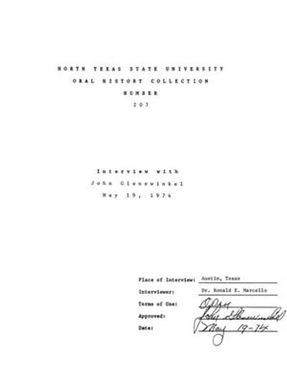 Oral History Interview with John Glenewinkel, May 19, 1974