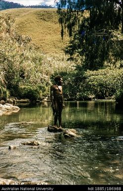 Man standing on a rock in the river