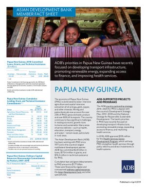 Asian Development Bank member fact sheet. ADBs priorities in Papua New Guinea have recently focused on developing transport infrastructure, promoting renewable energy, expanding access to finance, and improving health services.