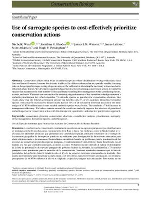 Conservation Biology - Use of surrogate species to cost-effectively priorotize conservation actions.