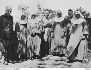 Port Moresby, New Guinea. 1943-08-31. The five nuns, who with two missionaries and a lay brother escaped the Japanese at Wewak and reached Port Moresby four months later. They made the journey in ..