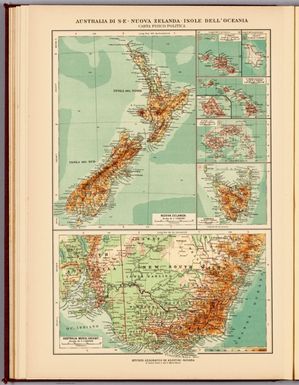 Australia di S-E - Nuova Zelanda - Isole dell’Oceania : Carta fisico-politica. Istituto Geografico de Agostini - Novara, di Cesare Rossi e dott. A. Marco Boroli.