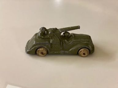 Cast Iron Toy Sedan with Soldiers and Mounted Machine Gun