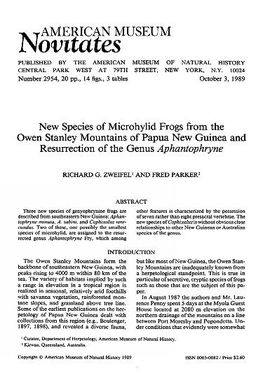New species of microhylid frogs from the Owen Stanley Mountains of Papua New Guinea and resurrection of the genus Aphantophryne