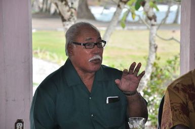 Earthquake ^ Flooding ^ Tsunami - Nua Seetaga, American Samoa, October 31, 2009 -- High Talking Chief Faletogo Taliloa conducts the village meeting in which debris removal from private property - village communal property - is explained. He spoke mostly in Samoan, but also repeated key information in English. A High Talking Chief is the chief who does most of the talking in village affairs, Taliloa explained. A native of American Samoa, he lived in the San Francisco area for many years before returning the American Samoa to retire. Richard O'Reilly/FEMA