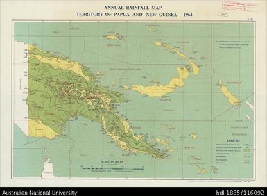 Papua New Guinea, Annual Rainfall Map Territory of Papua and New Guinea - 1964, Sheet M104, 1965, 1:3 500 000