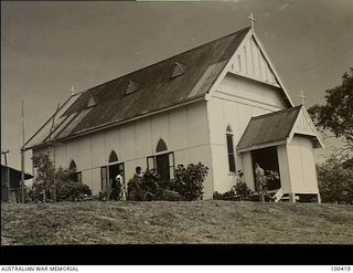 Port Moresby, New Guinea. 1944-05-09. Exterior front and side of St John's Church of England