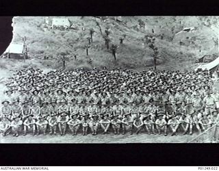 WARDS STRIP, PORT MORESBY, NEW GUINEA, 1943-04-11. GROUP PORTRAIT OF MEMBERS OF NO. 2 MOBILE WORKS SQUADRON (LATER NO. 2 AIRFIELD CONSTRUCTION SQUADRON RAAF). ORIGINAL PRINT RAAF PHOTO GA1/2 77D, ..