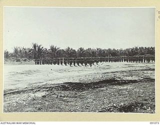 JACQUINOT BAY, NEW BRITAIN. 1945-04-21. 37/52 INFANTRY BATTALION ON PARADE DURING A REVIEW BY BRIGADIER C.R.V. EDGAR COMMANDER 4 INFANTRY BRIGADE. (JOINS NO. 091074)