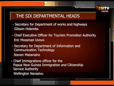 Six departmental heads were sworn in today at Government House by Governor-General Sir Bob Dadae