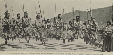 A spirited haka of welcome from native warriors in honour of the Tongan queen's visit to Ngaruawahia