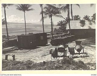 JACQUINOT BAY, NEW BRITAIN. 1945-06-09. ENGINEER STORAGE DUMP AND YARDS SITUATED ON THE WATERFRONT AT 5 BASE SUB-AREA