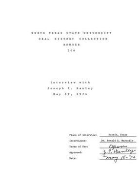 Oral History Interview with Joseph P. Hanley, May 17, 1974