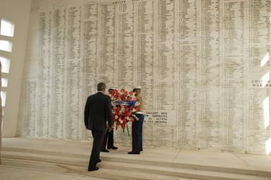 President George W. Bush Lays a Wreath at the USS Arizona Memorial at Pearl Harbor, Hawaii