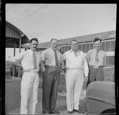 T O'Connell, Regional Manager New Zealand National Airways Corporation, G N Roberts, Tasman Empire Airways Ltd, J Turner Airport Manager [CAB?], P Van Asch New Zealand Aerial Mapping, Nadi Airport, Fiji