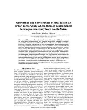 Abundance and Home ranges of Feral Cats in an Urban Conservancy where there is Supplemental Feeding: a case study from South Africa