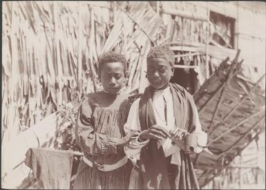 Two Bugotu girls at Mara-na-tabu, Solomon Islands, 1906 / J.W. Beattie