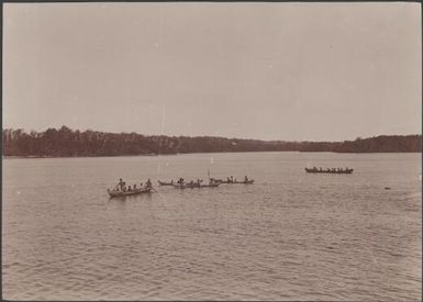 Canoers at the western entrance of Port Adam, Malaita, Solomon Islands, 1906 / J.W. Beattie