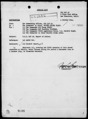 USS LST-42 - Rep of Ops in the Invasion of the Palau Is, 9/4/44 - 10/2/44