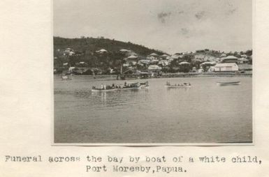 Funeral of a white child across the bay by boat, Port Moresby, Papua New Guinea.