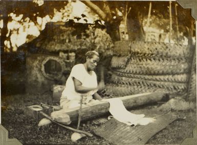 Tongan woman preparing tapa cloth, 1928