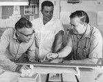 Oldest Pacific Seiment - Working in the scientific laboratory of the drilling research vessel, Glomar Challenger, Cruise Co-Chief Scientists Dr. Alfred G. Fischer, left, and Dr. bruce Heezen, right, study a split core of Early Mesozoic Pacific Ocean floor sediment in excess of 140 million years old. Cruise Operations Manager Dan R. bullard, Jr., of Tenneco Oil Company, is in the center. The trio directed scientific and engineering activities on Leg Six of the DSDP from Honolulu to Guam