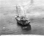 Aerial view of a Japanese ship off the coast of Wewak