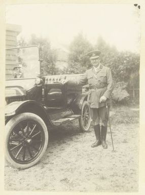 Man in military uniform with motorcar. From the album: Skerman family album
