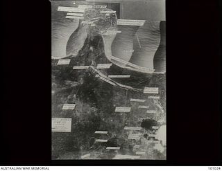 Lae, New Guinea. 1945-07-12. An aerial mosaic of Wewak area when in the hands of Japanese troops prior to its capture by 6th Division troops