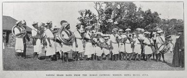 Nailili brass band from the Roman Catholic mission, Rewa River, Suva
