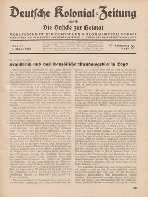 Deutsche Kolonial-Zeitung, 47. Jg. 1. März 1935, Heft 3.