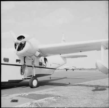 Air Pacific's Grumman G-73 Mallard (c/n J-13) amphibious aeroplane, Na Secala, VQ-FBC, at Nadi Airport, Fiji, November 1969 / Michael Terry