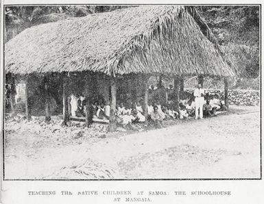 Teaching the native children at Samoa (actually the Cook Islands): the schoolhouse at Mangaia